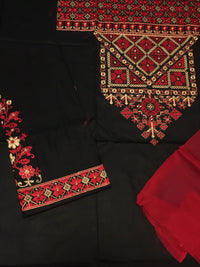 Grace W338-Embroidered 3pc khaddar dress With Plain dyed Wool Shawl.