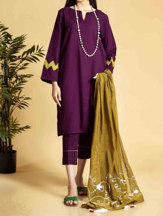 Grace W397- Embroidered 3pc marina dress with Embroidered wool shawl.