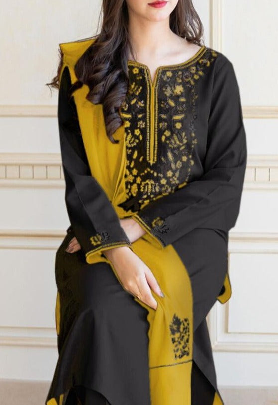 Grace W395- Embroidered 3pc marina dress with Embroidered wool shawl.