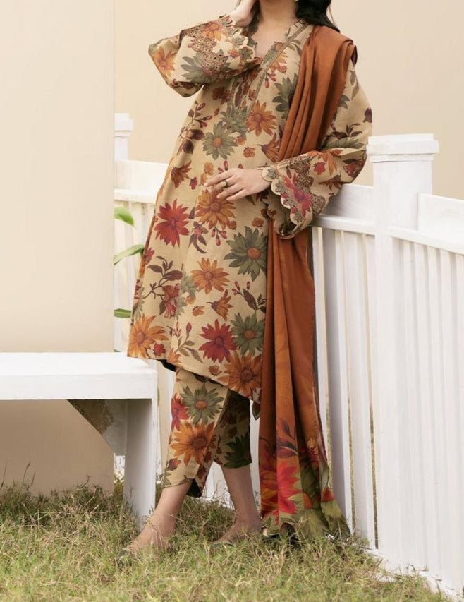 Grace W422-Printed 3pc karandi dress with Printed karandi dupatta.