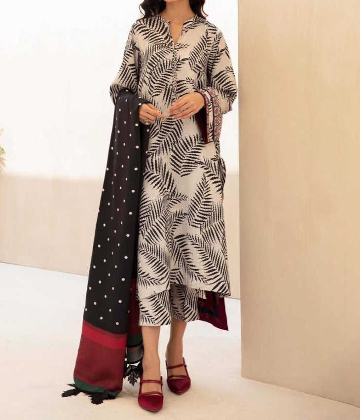 Grace W434-Printed 3pc karandi dress with Printed karandi net dupatta.