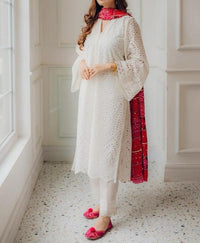 Grace S708-Embroidered 3PC Chickan Lawn with Printed Silk dupatta.