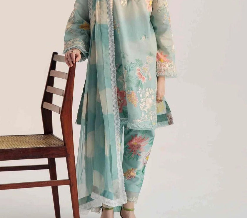 Grace S683-Embroidered 3PC Lawn dress with printed chiffon dupatta.