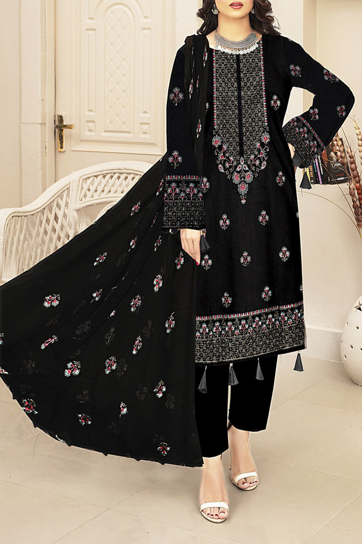 Grace W460- Embroidered 2pc Velvet Shirt with Embroidered chiffon dupatta.