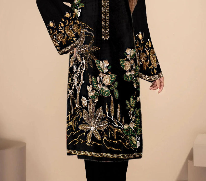 Grace W459- Embroidered Velvet Shirt.