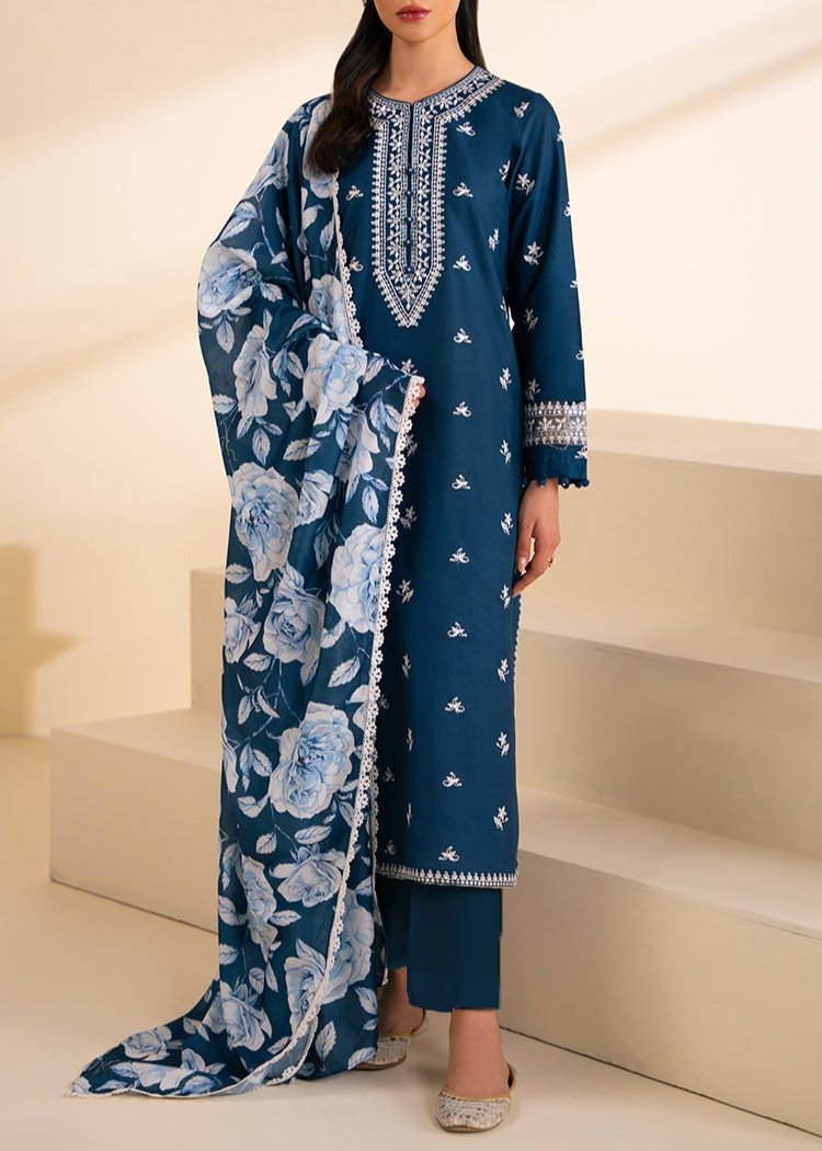 Grace W560-Embroidered 3pc marina dress with Printed shawl.