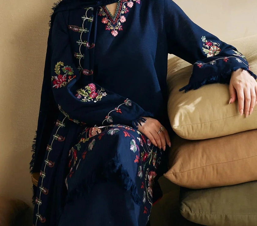 Grace W525- Embroidered 3pc marina dress with Embroidered marina Shawl.