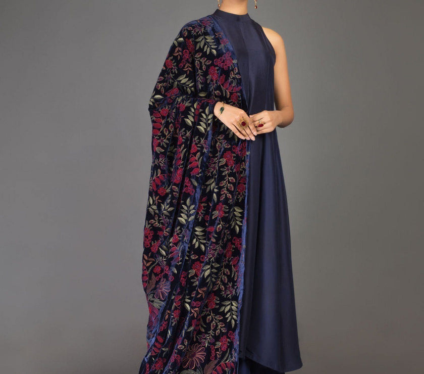 Sarinnah Premium 98-Embroided Fine quality Velvet shawl. - gracestore.pk