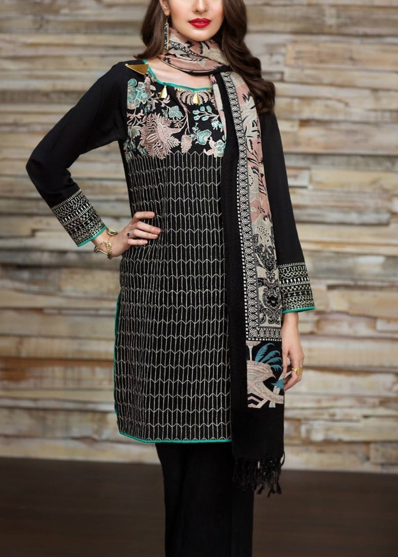 Grace W537-Embroidered 3pc khaddar dress With Printed shawl.