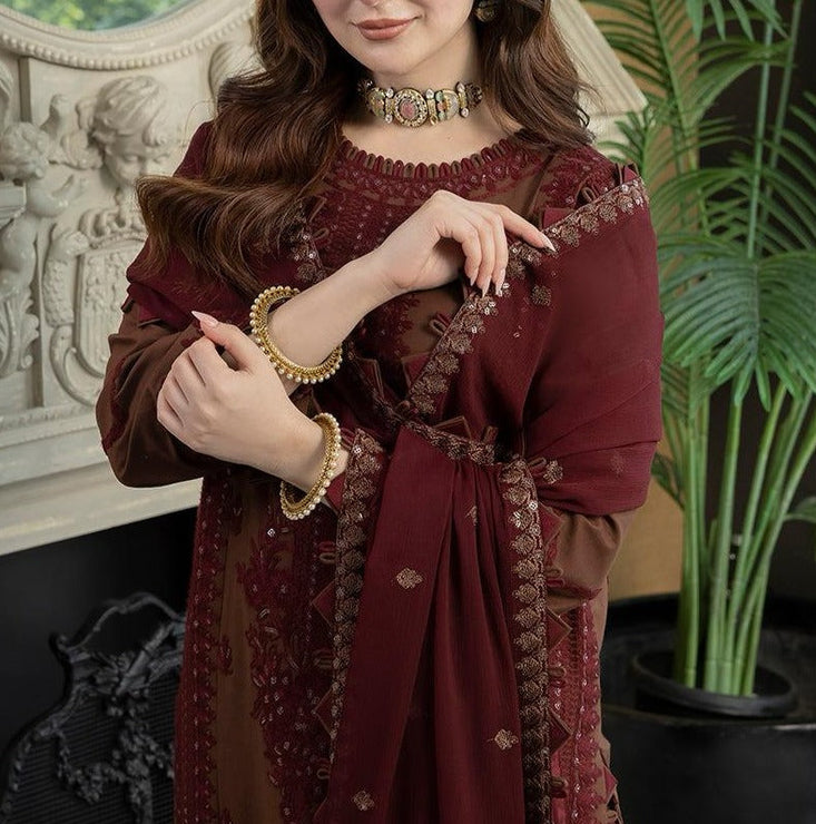 Grace S665-Embroidered 3PC Lawn dress with Embroidered chiffon dupatta.