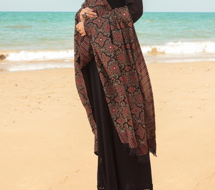 Grace W193-Plain 3pc marina dress with Embroidered marina shawl.