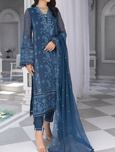 Royal Blue – Embroidered Chiffon Unstitched 3Pc Suit