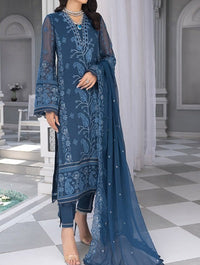 Royal Blue – Embroidered Chiffon Unstitched 3Pc Suit