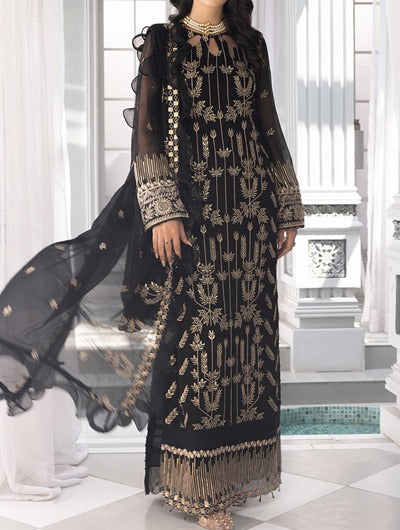 Jade Black – Embroidered Chiffon Unstitched 3Pc Suit