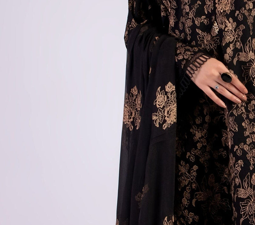 Grace W97 - Embroidered 3pc linen dress with embroidered chiffon dupatta.