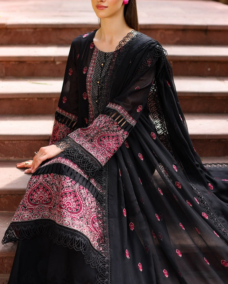 Grace S472-Embroidered 3pc lawn dress with embroidered chiffon dupatta.