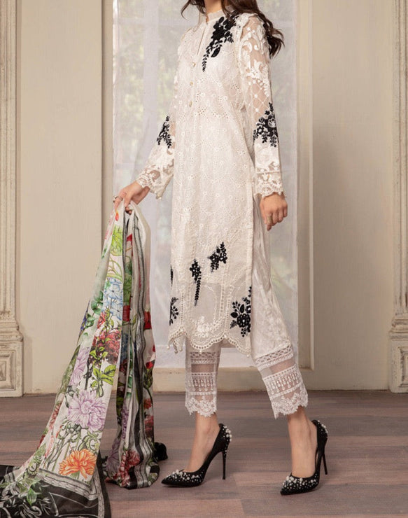 Grace S653-Embroidered 3pc Chickan lawn dress with digital printed silk dupatta