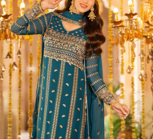 SAHAR– Embroidered Chiffon Unstitched 3Pc Suit.