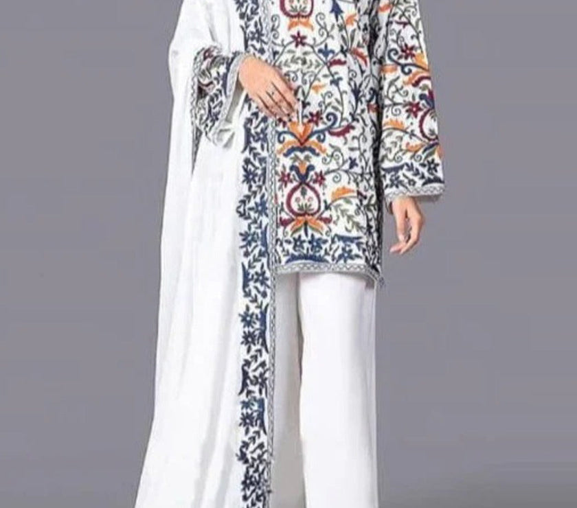 Grace W191 -Embroidered 3pc marina dress with Embroidered marina shawl.