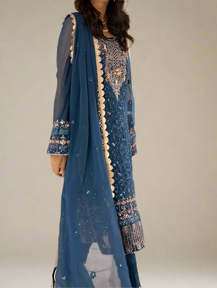 Merakish Luxury– Chiffon Embroidered Unstitched 3pc Suit
