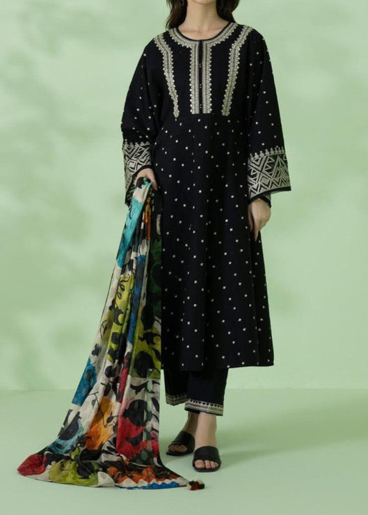 Grace W532-Embroidered 3pc marina dress with Printed shawl.