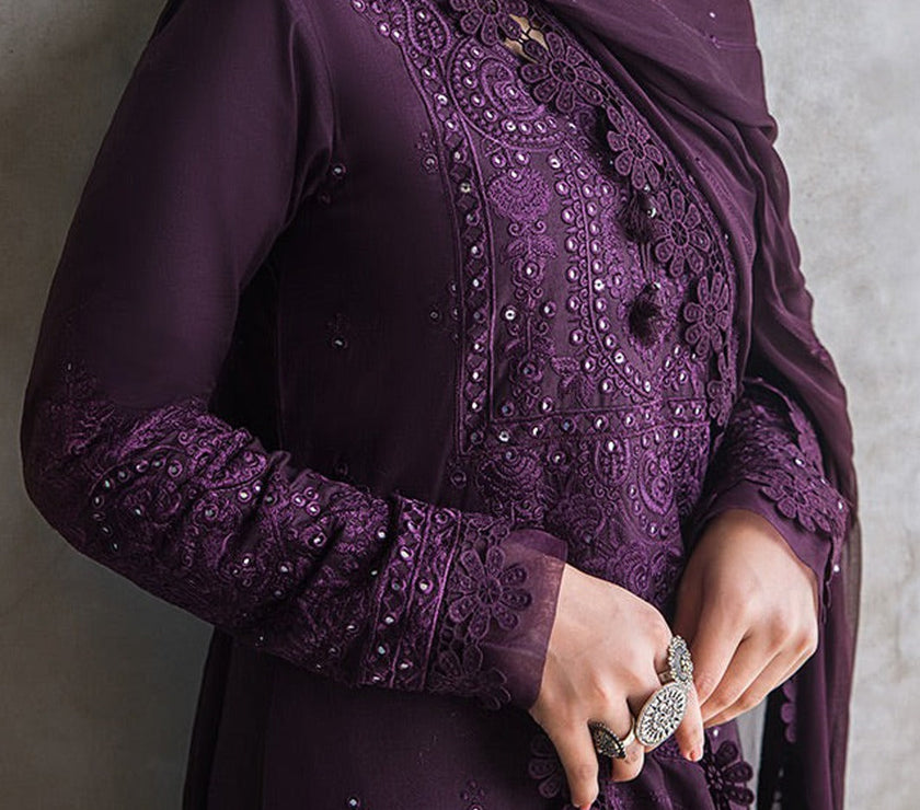 Grace W195-Embroidered 3pc marina dress with Embroidered marina shawl.