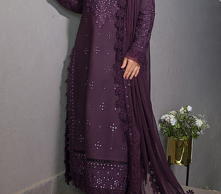 Grace W195-Embroidered 3pc marina dress with Embroidered marina shawl.