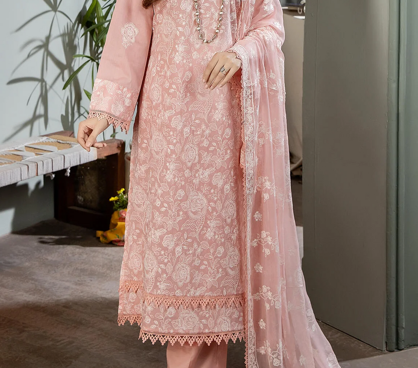 Grace S729-Embroidered 3pc Lawn dress with Embroidered chiffon dupatta.