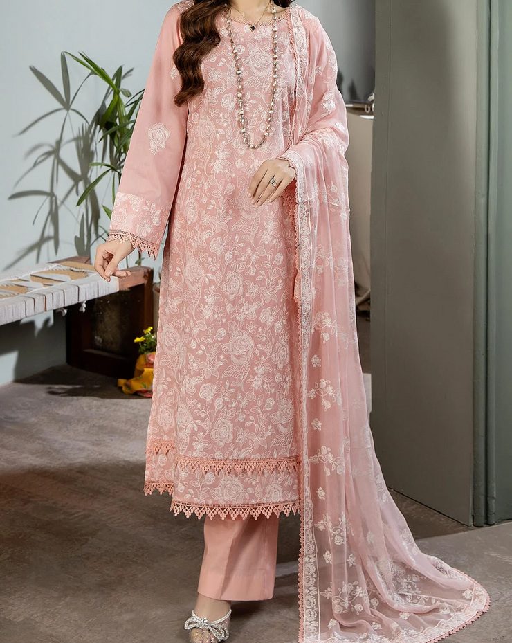 Grace S729-Embroidered 3pc Lawn dress with Embroidered chiffon dupatta.