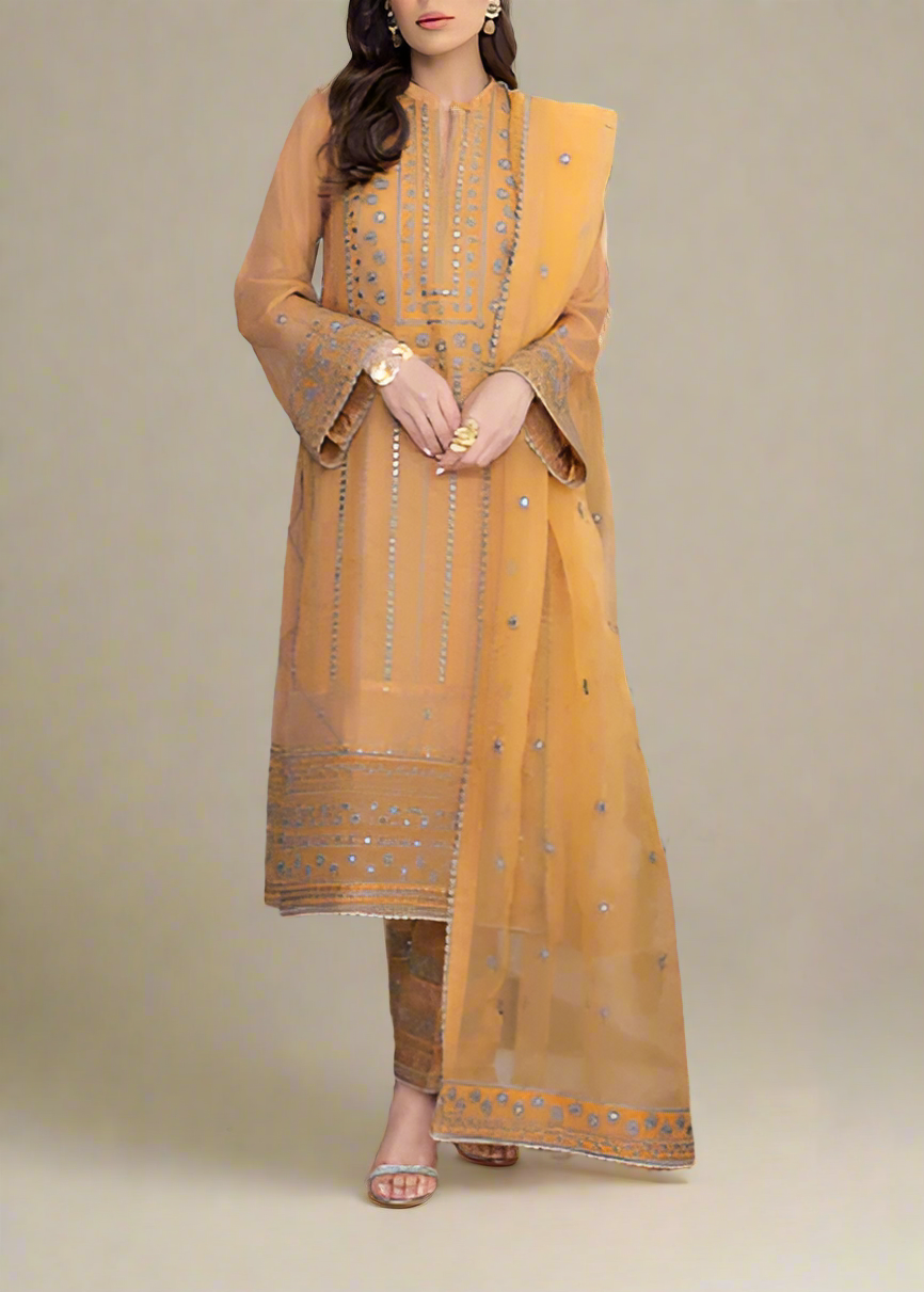 MARIGOLD– Embroidered Chiffon Unstitched 3Pc Suit.