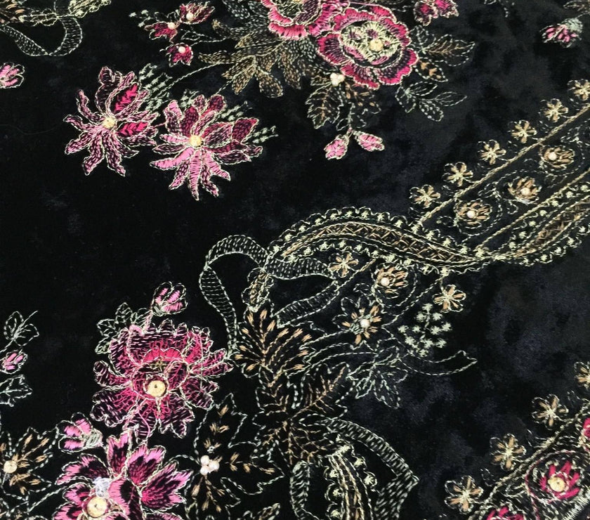 Rose Charm - Formal Heavy Embroidered Fancy Velvet Black Shawl - gracestore.pk