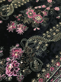 Rose Charm - Formal Heavy Embroidered Fancy Velvet Black Shawl - gracestore.pk