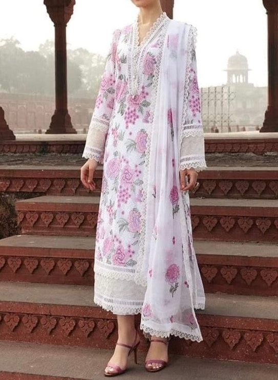 Grace S774-Embroidered 3pc lawn dress with embroidered chiffon dupatta.