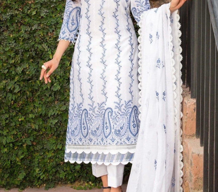 Grace W192-Embroidered 3pc marina dress with Embroidered chiffon dupatta.