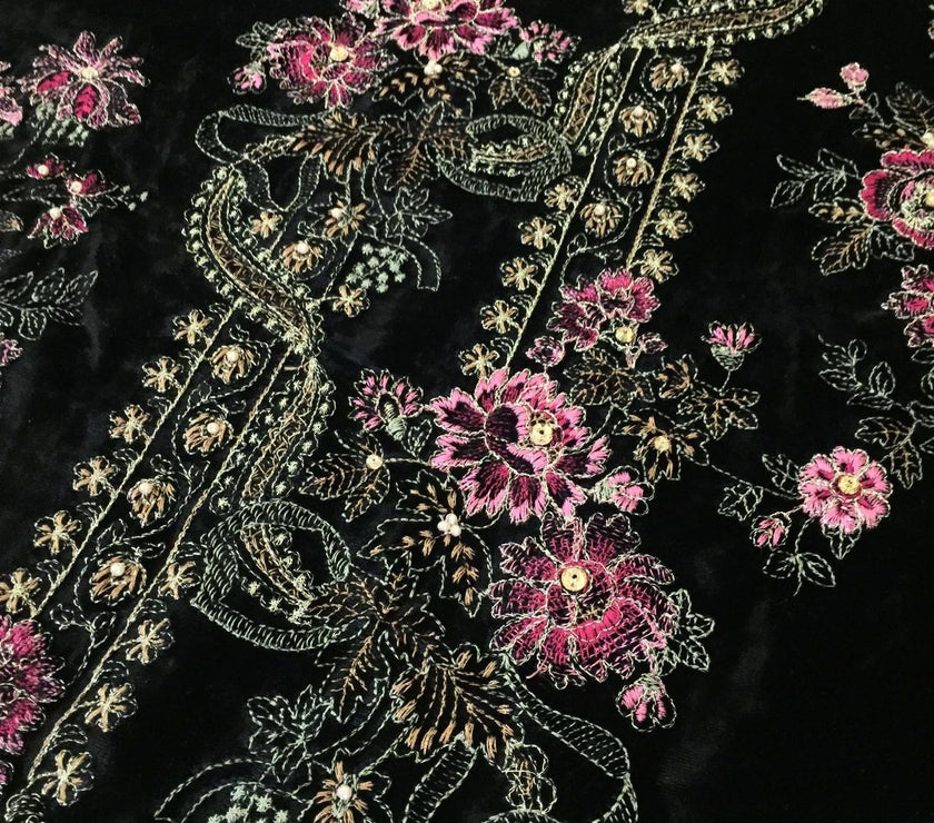 Rose Charm - Formal Heavy Embroidered Fancy Velvet Black Shawl - gracestore.pk