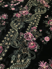 Rose Charm - Formal Heavy Embroidered Fancy Velvet Black Shawl - gracestore.pk