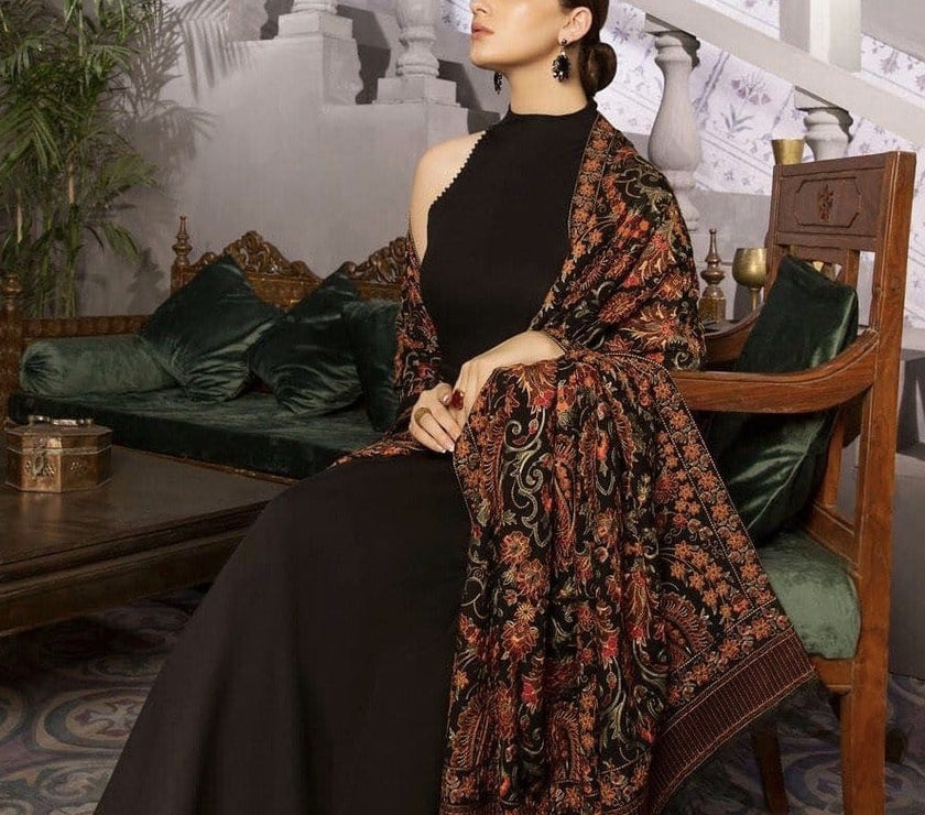 Sarinnah D13 Black - Formal heavy Embroidered Karandi Shawl