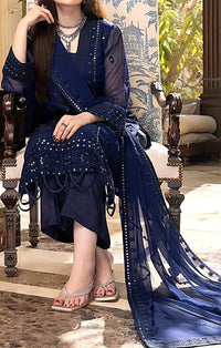 Midnight Blue– Embroidered Chiffon Unstitched 3Pc Suit