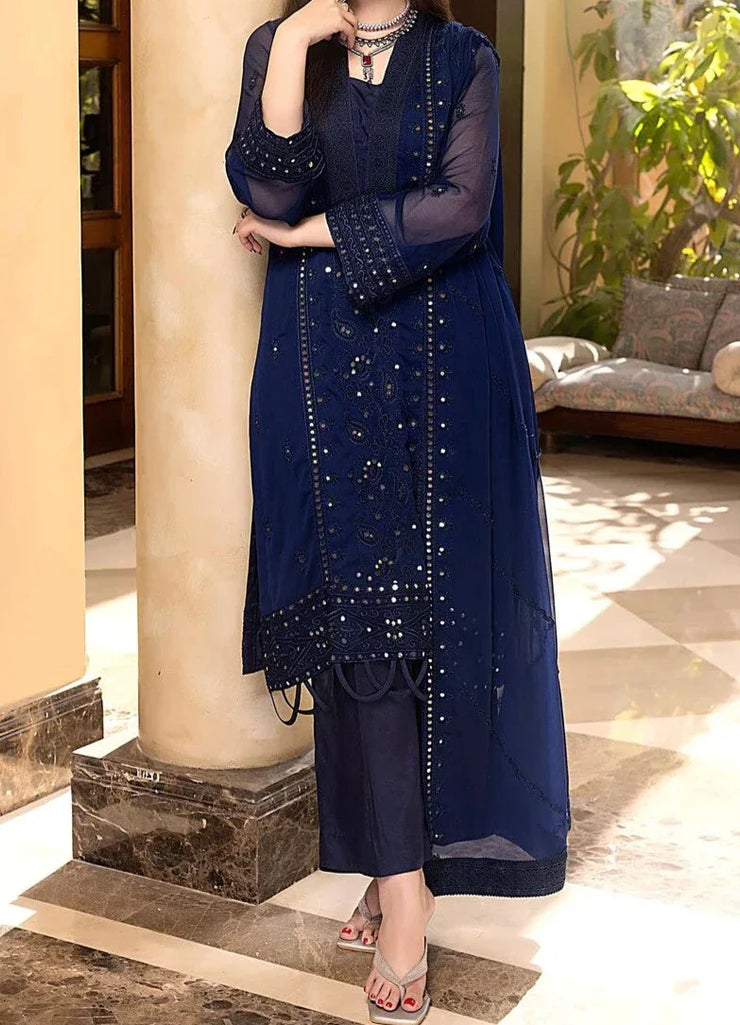 Midnight Blue– Embroidered Chiffon Unstitched 3Pc Suit