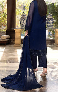 Midnight Blue– Embroidered Chiffon Unstitched 3Pc Suit