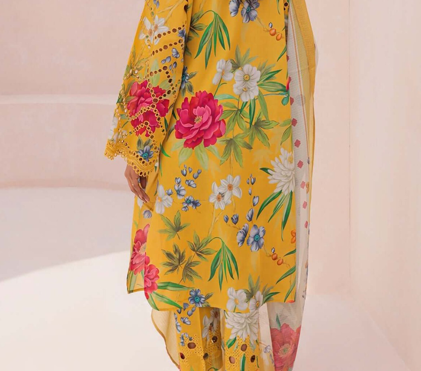 Grace S695-Embroidered 3PC Chicken Lawn Dress with Printed silk dupatta.