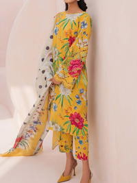 Grace S695-Embroidered 3PC Chicken Lawn Dress with Printed silk dupatta.