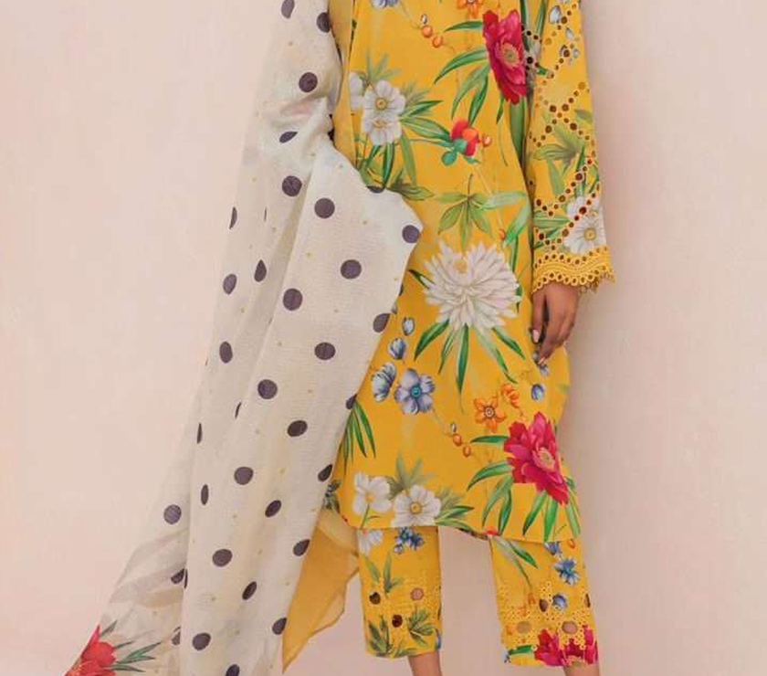 Grace S695-Embroidered 3PC Chicken Lawn Dress with Printed silk dupatta.