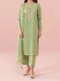 Grace W286- Embroidered 3pc linen dress with Embroidered chiffon dupatta.